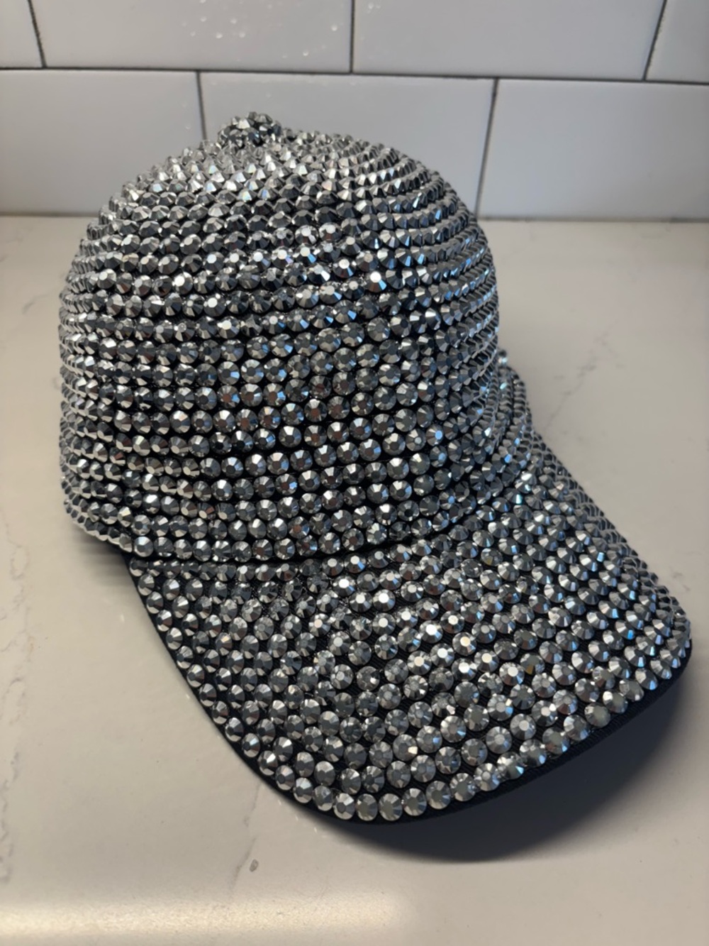 Crystal Embellished Women's Baseball Cap - Silver -heavy duty!